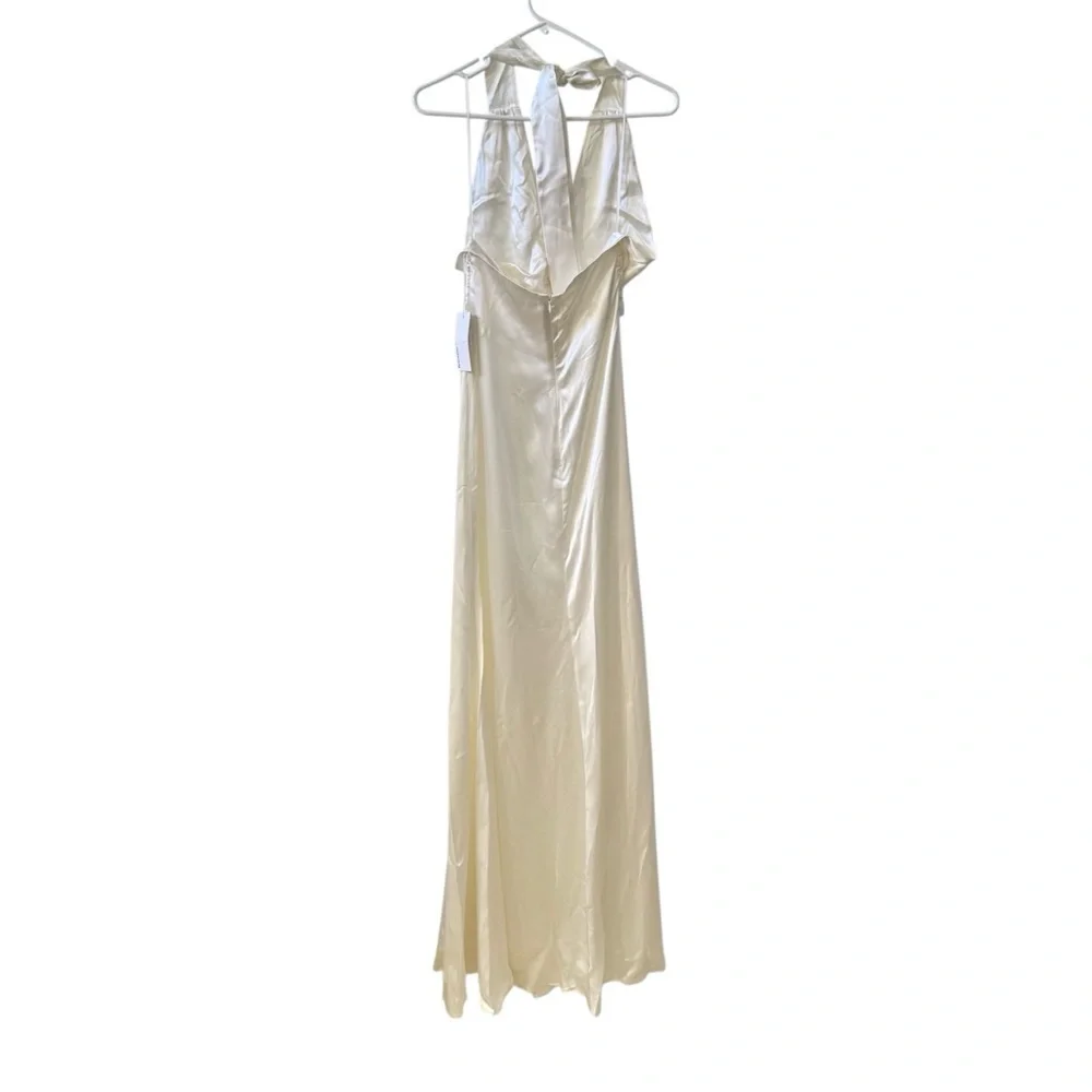 🆕 REFORMATION Veria Halter Silk Maxi Dress in Ivory Sz 0